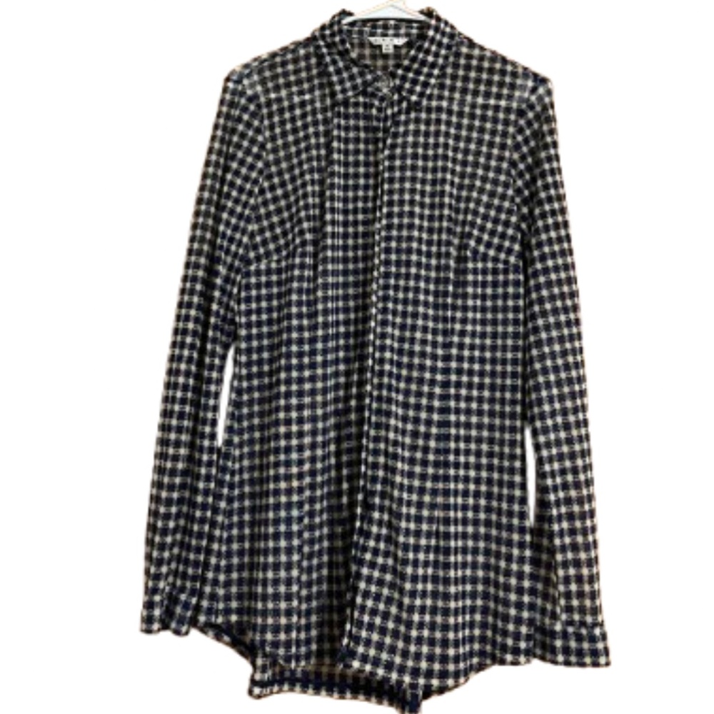 CABI Women’s Navy Multi Geometric Print Button Down Summer Shirt Sz-M